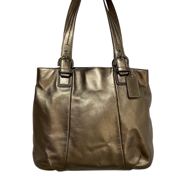 Coach Tote Shoulder Bag Shimmering Bronze Leather - Picture 1 of 17